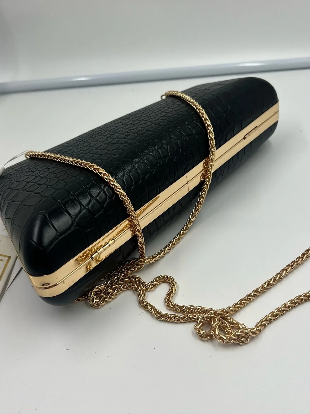 Urban Expressions Black Croc-Embossed Clutch with Gold Chain